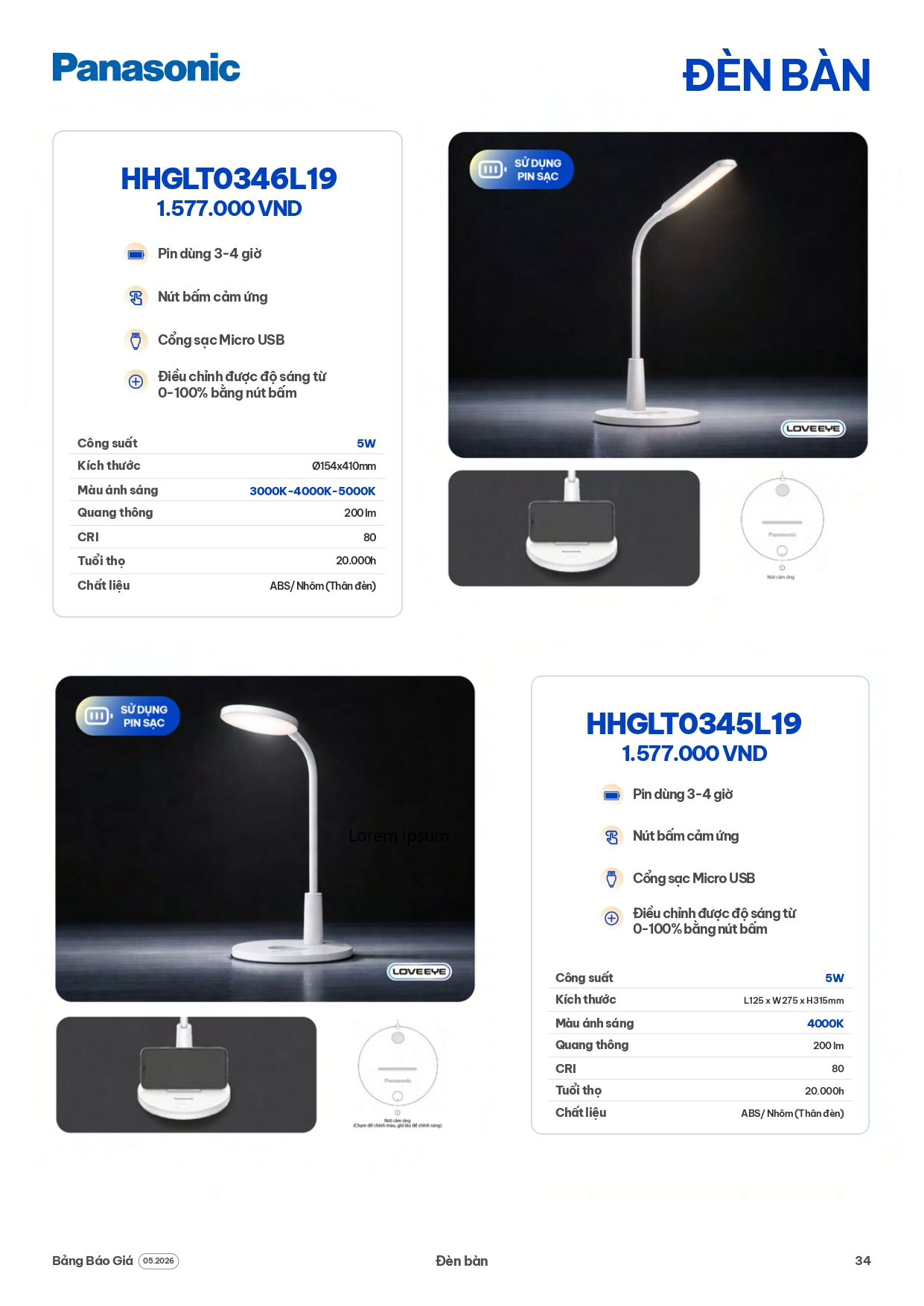 bảng giá đèn Panasonic mới nhất 